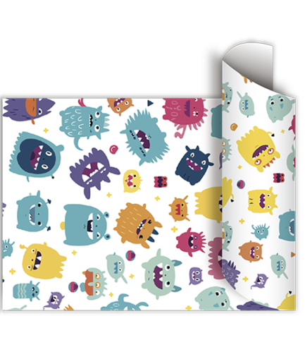 Papel de regalo bobina 60cm x100 Mts - LITTLE MONSTERS